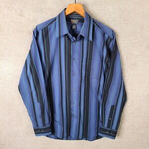 Alexander Julian Colours Shirt Men L Blue Black Striped No Iron Button Up Cotton